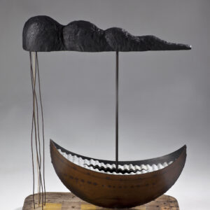 Temporal: 860x670x400mm_corten and mild steel, timber, brass