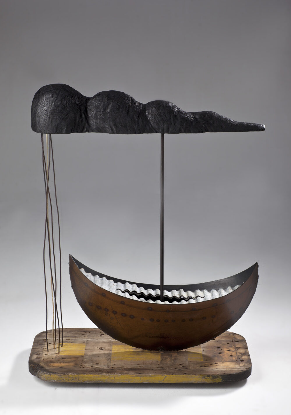 Temporal: 860x670x400mm_corten and mild steel, timber, brass