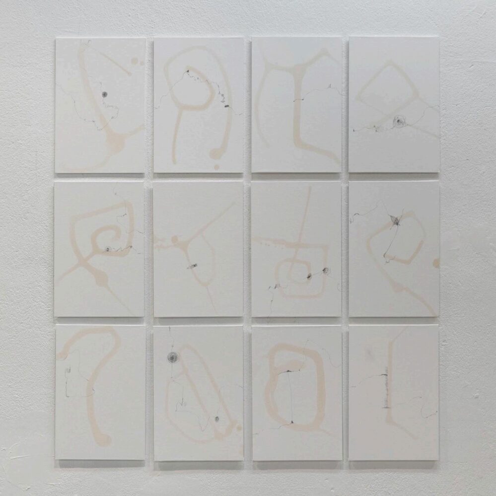 Spiral Arms 1_1200x970mm_tea water, bees wax on canvas board_12 panel
