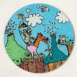 z Balancing Act: 300x300mm_hand painted glass SOLD