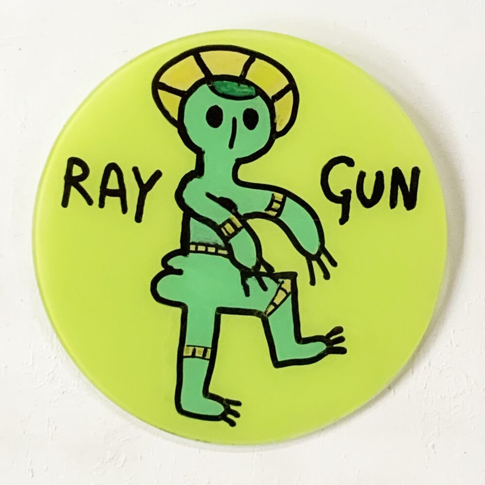 Breaking Raygun: 300x300mm_hand painted glass