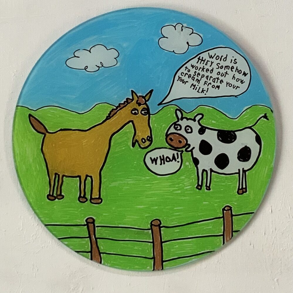 Say Cheese: 300x300mm_hand painted glass