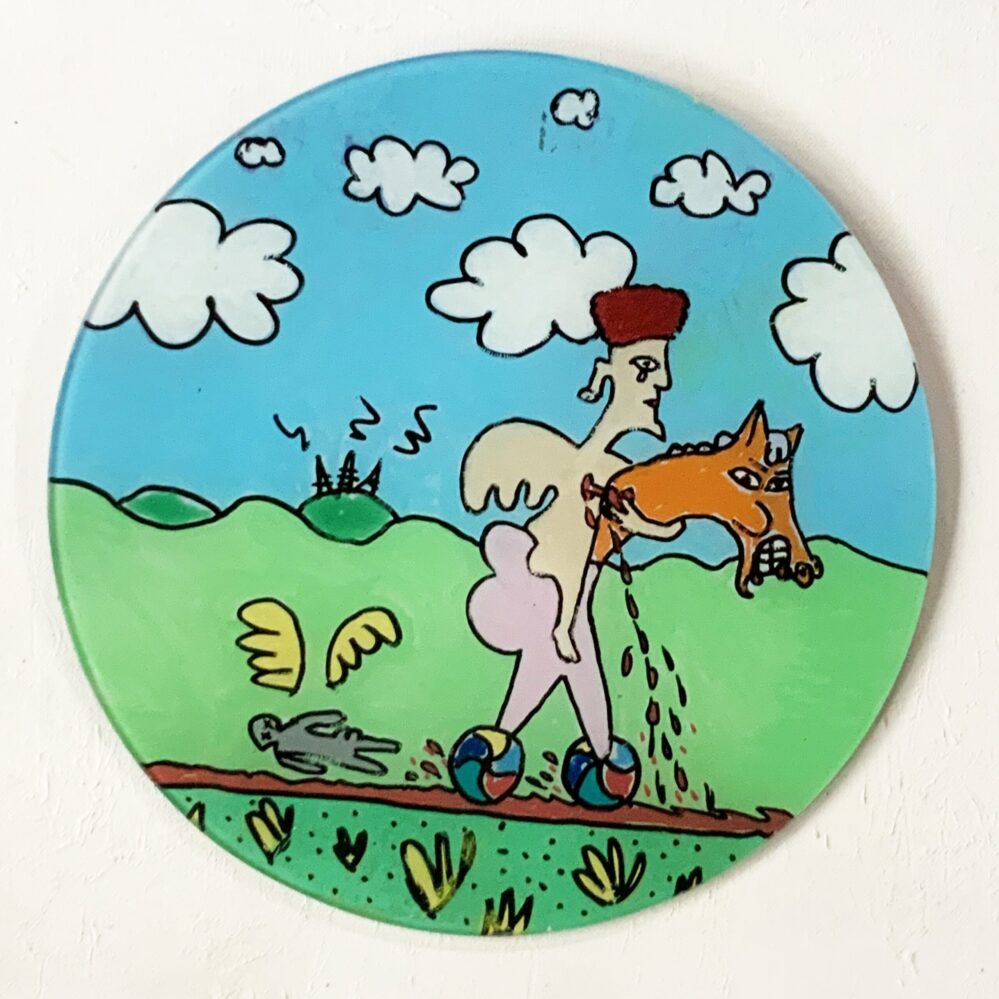 We Struggle On: 300x300mm_hand painted glass