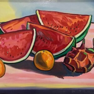 Watermelon and Dragon Fruit: 2024_445x610mm_oil on canvas