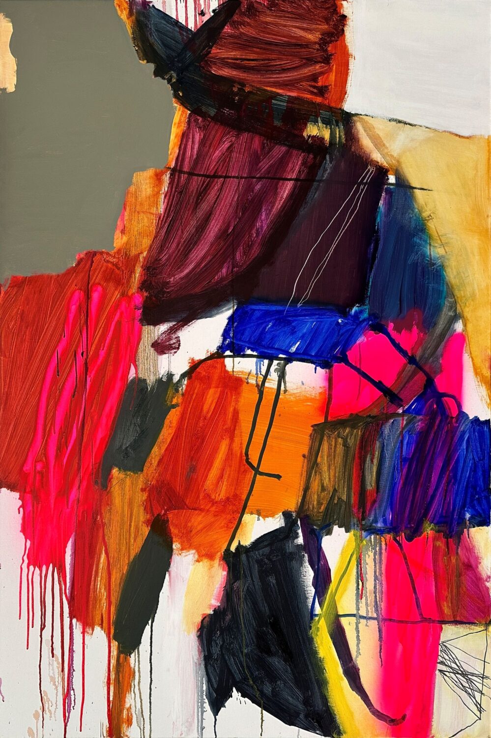 Footnote: 2024 Oil on linen, 155 X 104CM (framed, hand-stained black and waxed solid oak)