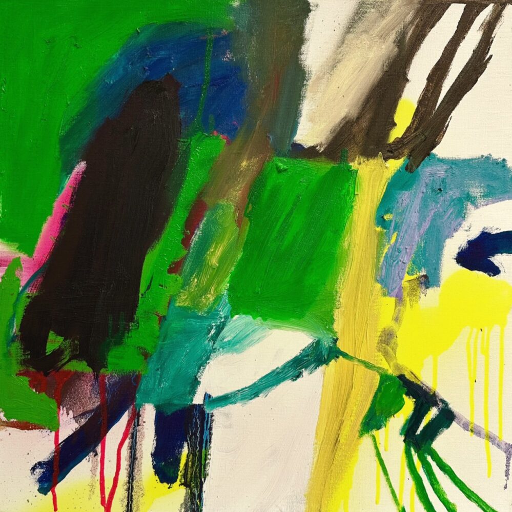 Flares: 2025_Oil on linen_52 X 52CM (framed, hand-stained black and waxed solid oak)