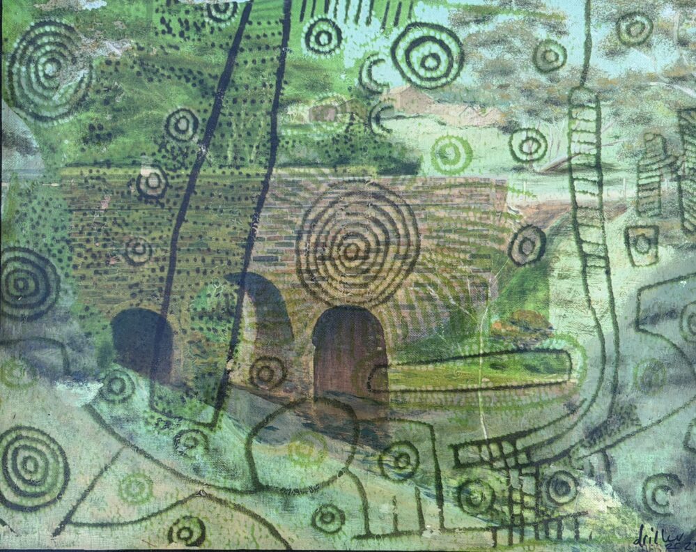 Bridge Dreaming - 2024, gel transfer on original painting - Daub, W61xH51cm