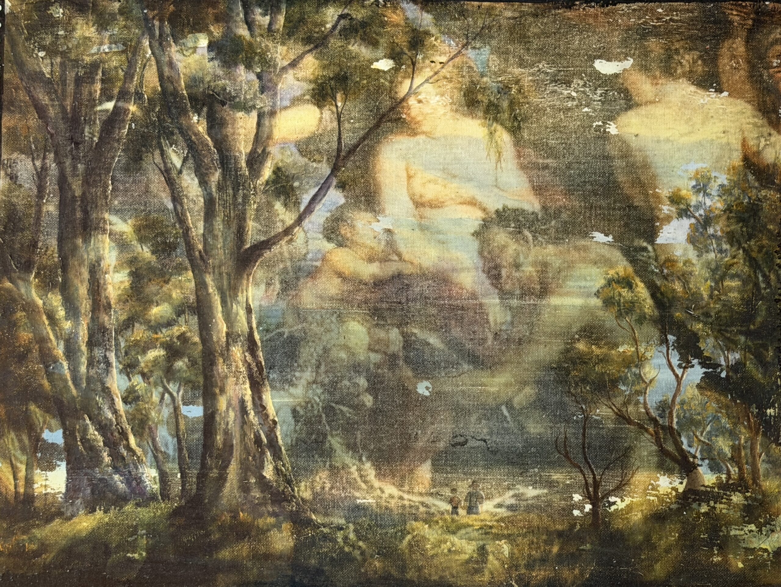 Bush Doof #1 - 2022, gel transfer on original painting - Daub, W58xH48cm