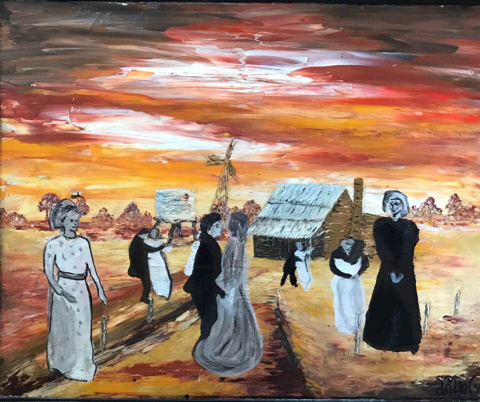 Bachelor and Spinsters Ball - 2014, acrylic on rescued painting - Daub, W50xH55cm