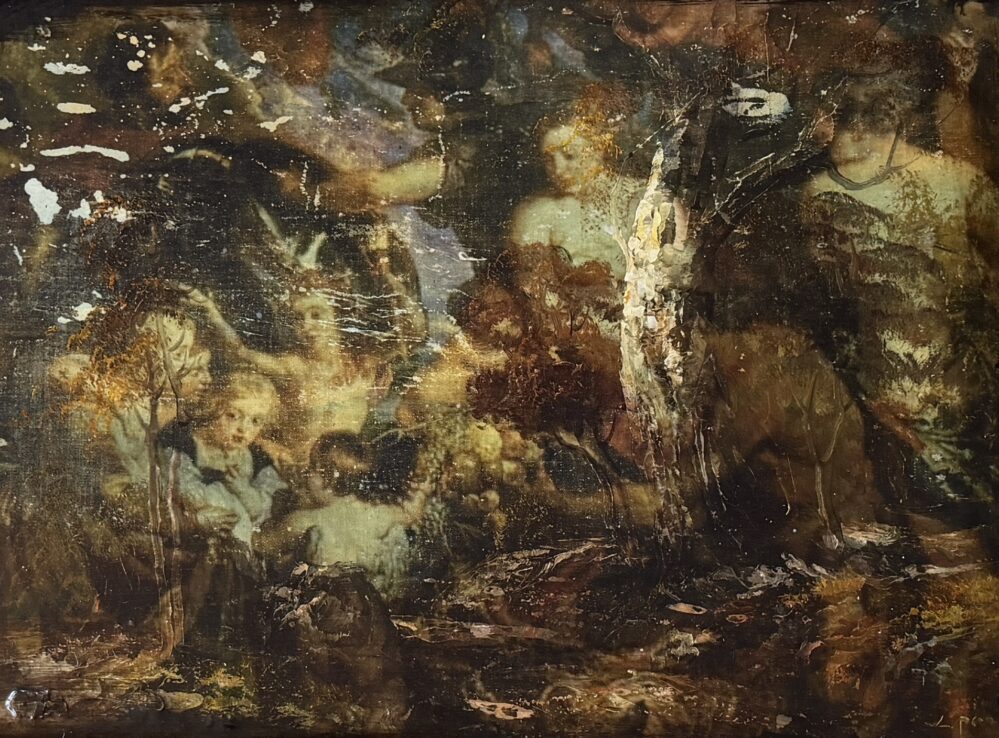 Bush Doof #2 - 2022, gel transfer on original painting - Daub, W72xH56cm