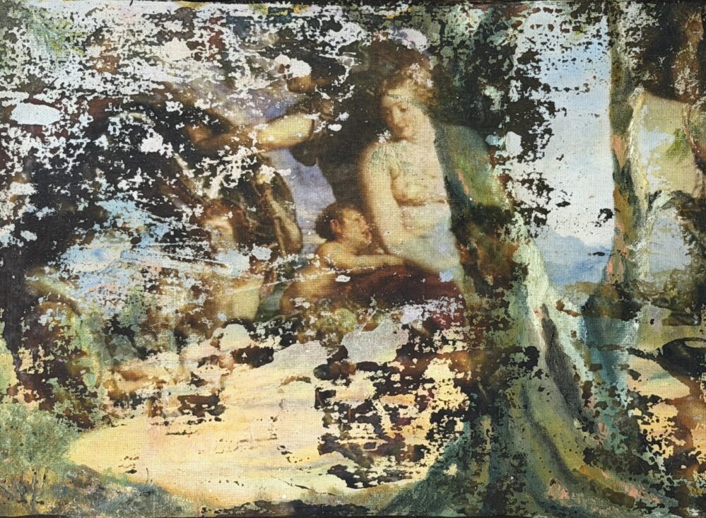 Bush Doof #3 - 2022, gel transfer on original painting - Daub, W67xH53cm