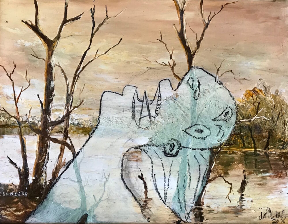 Drowning Woman - 2018, acrylic on original painting - Daub, W61xH51cm