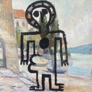 First Australian in Europe - 2021, oil on original painting - Daub, W66xH55cm