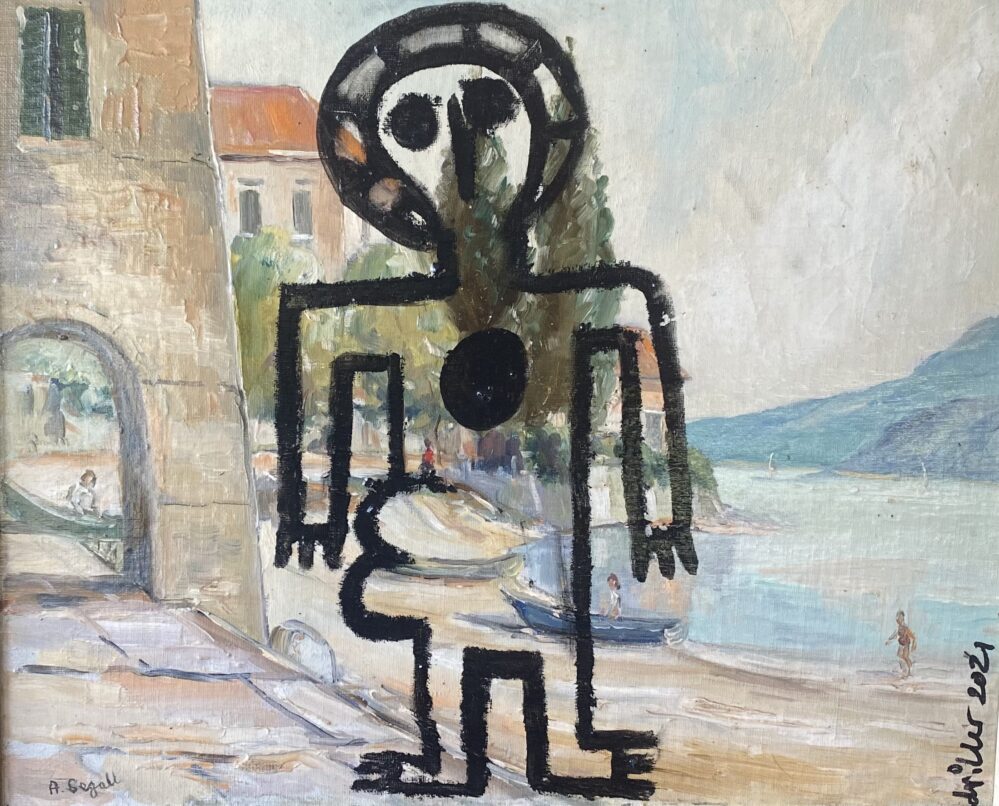 First Australian in Europe - 2021, oil on original painting - Daub, W66xH55cm