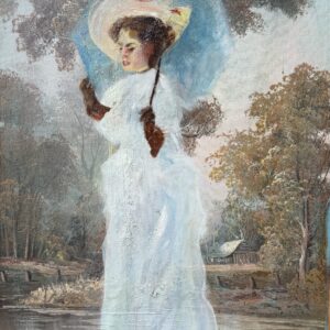 Lady with a Plastic Umbrella - 2026, oil on original painting - Daub, W56xH56cm