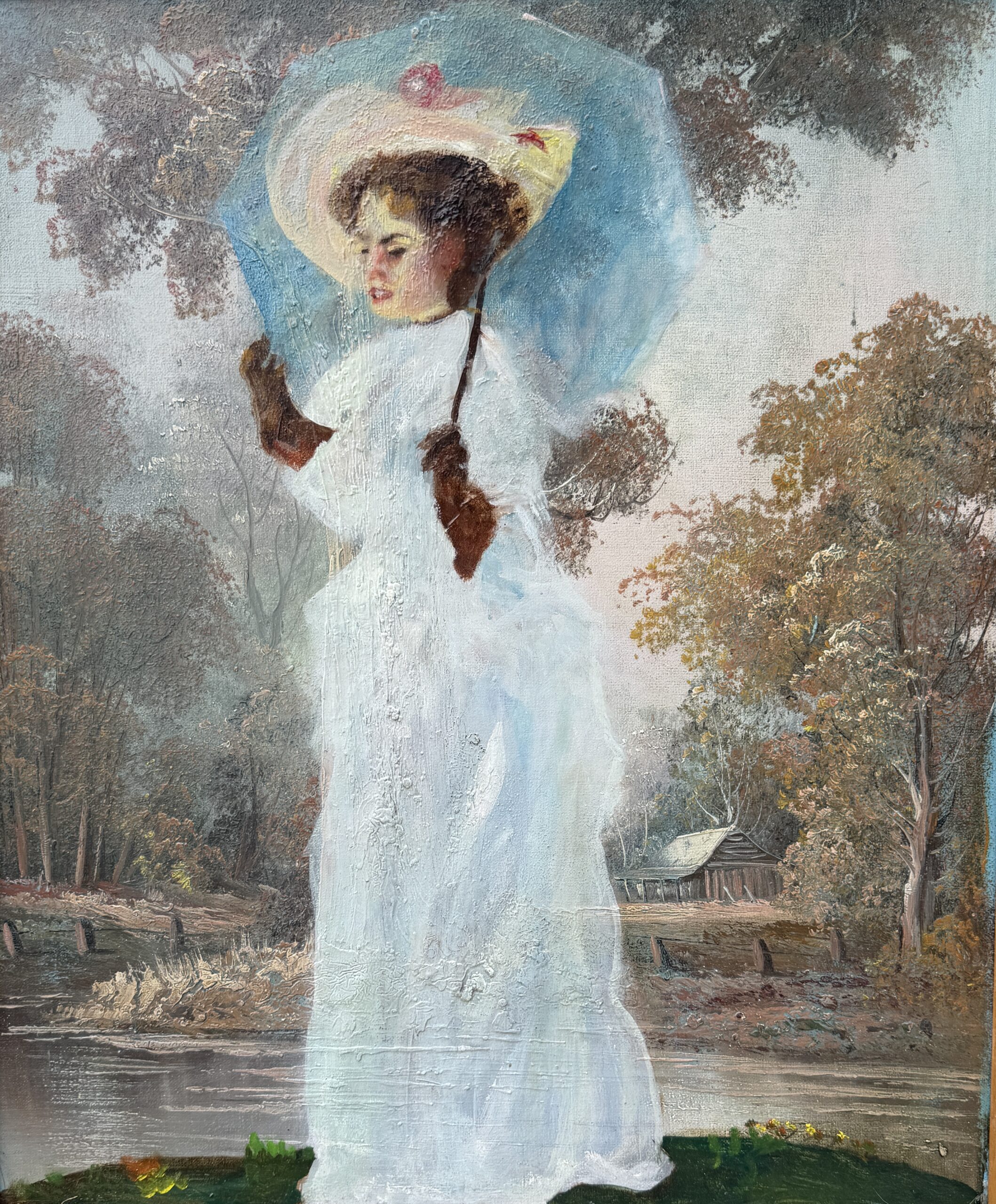 Lady with a Plastic Umbrella - 2026, oil on original painting - Daub, W56xH56cm