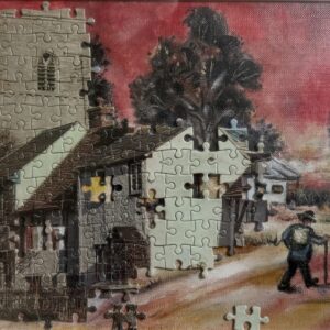 Leaving Puzzleton - 2003, puzzle pieces on original painting - Daub, W50xH45cm