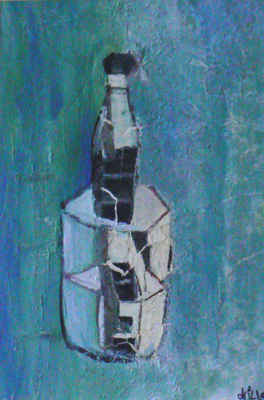 The Bottle - 1995, reassembled original painting on paper - Daub, W60xH77cm