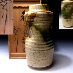 Japanese Seto Ware Vase by Osuke Nakajima _ Nitten Exhibition Potter,  H230mm, with signed box, MA33