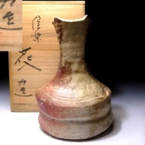 Japanese Shigaraki Ware Vase by Chikara Mizugaki _ Famous Potter, H220mm, with signed box, RF29