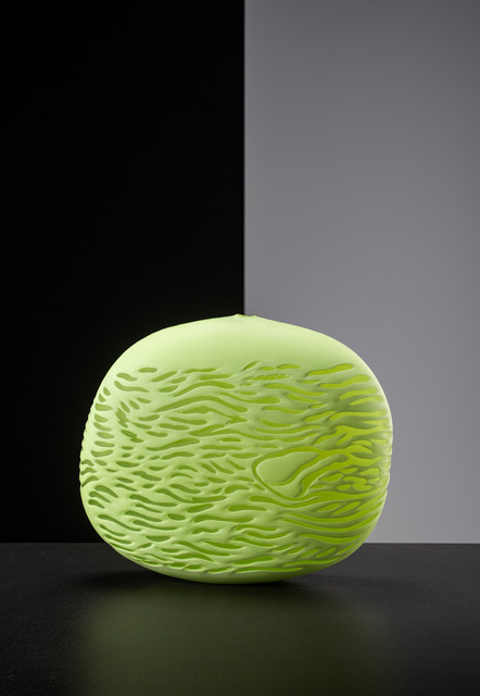 Rock In My River - h23 x 28 x 7cm, Blown Glass, wheel carved, 2022 - Edols & Elliott
