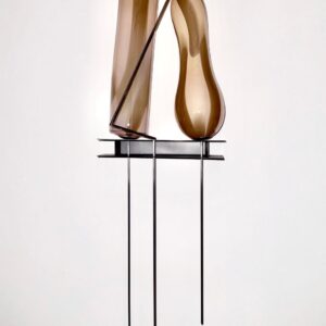 Shelved - Pink & Brown - h130 x 23 x 34cm, Pink & Brown Blown glass, murrini, mild steel, 2026 - N Mount