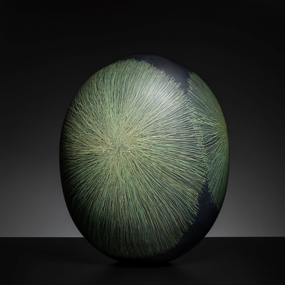 Superabundance #21 - h46 x 37 x 21cm, Blown glass, cane drawing, sandblasted, pumice polished, 2026 - C Belfrage