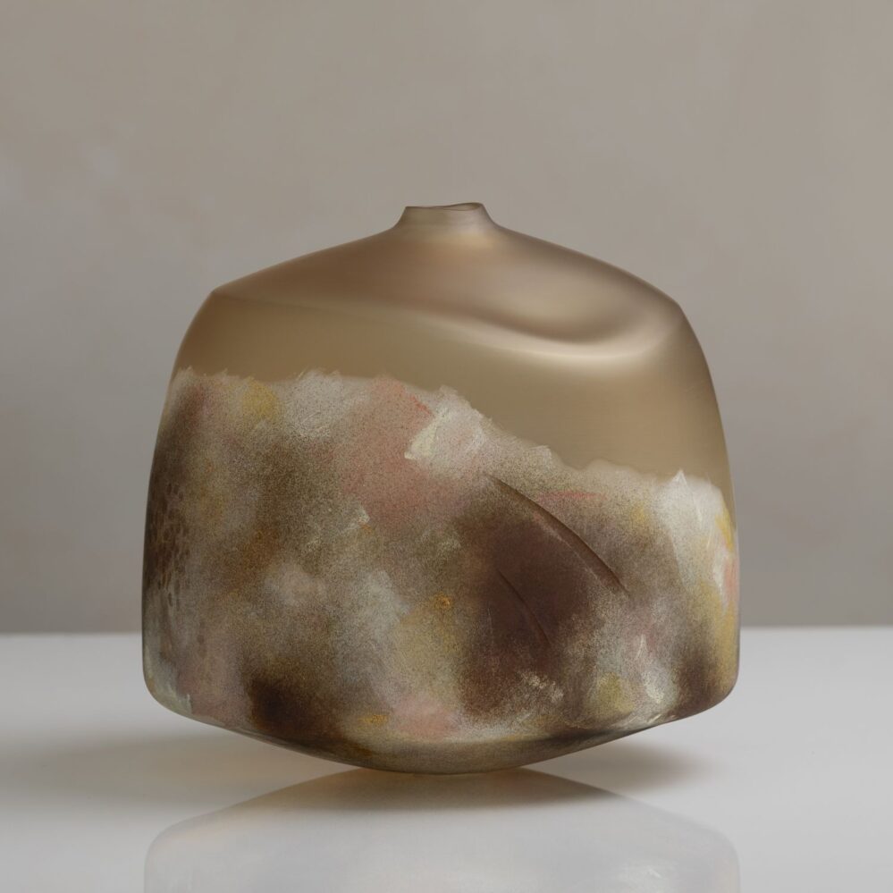 Traces of stillness #22 - h31.5 x 34 x 34cm, blown, cold worked, enamelled and rusted glass, 2025 - A Blair